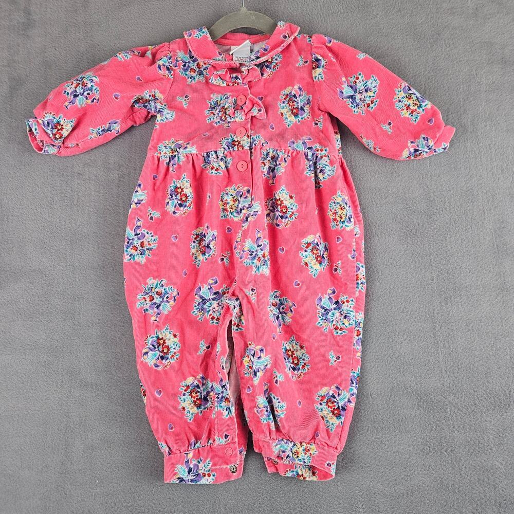 Vintage OshKosh Floral Corduroy Romper 12M Made in USA Cottagecore